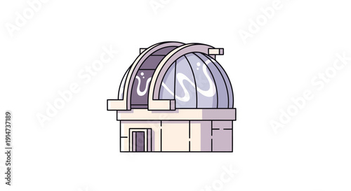 Cartoon illustration of an astronomical observatory with an open dome.