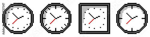 Set editable pixel wall clock vector for retro room builders. Ideal for 8-bit interior apps, nostalgic office games, and digital schedules. Symbolizes classic timekeeping, deadlines, and urgency.