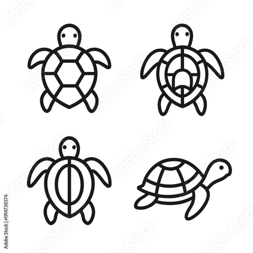Minimalist black icons of tortoises and turtles on dark background