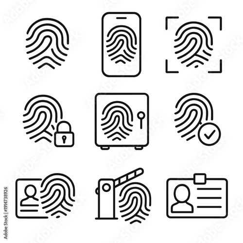 Fingerprint icons for security and identification in tech devices
