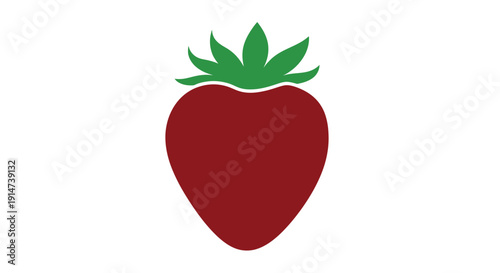 A simple illustration of a ripe red strawberry with green leaves