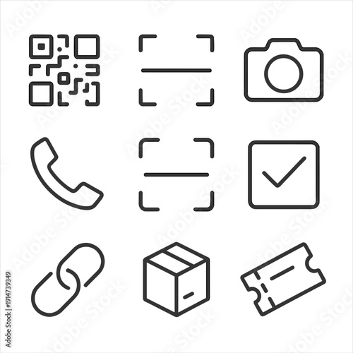 Minimalistic digital icons set representing various modern technology concepts