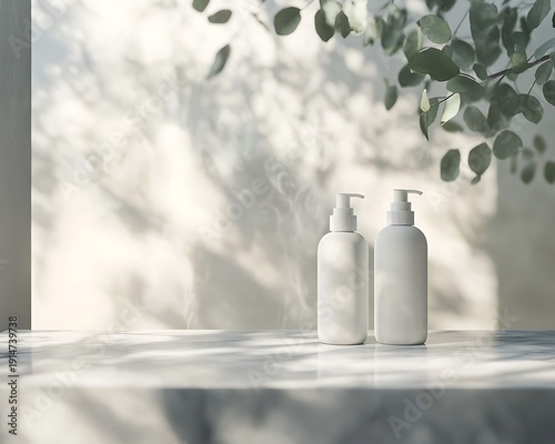 elegant shampoo and conditioner display in minimal spa environment