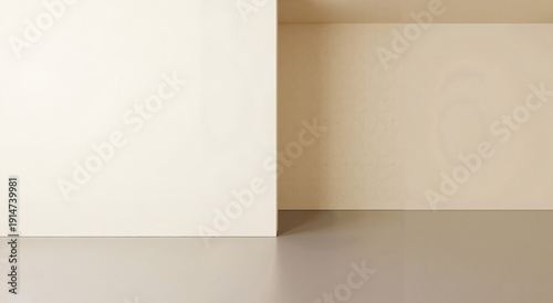 Minimalist interior with beige walls and smooth gray floor, empty space concept  