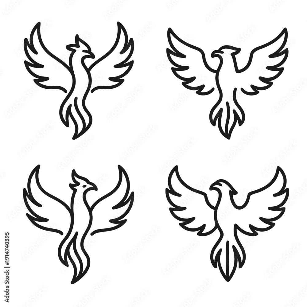 Fototapeta premium Elegant phoenix designs on gradient background for creative inspiration