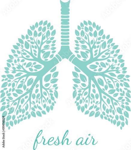 Lungs and Nature Vector: Leaf Breathing Symbols, Fresh Air Ecology and Health Infographic 