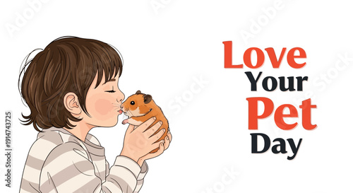 A young girl tenderly kisses a guinea pig on Love Your Pet Day, celebrating companionship and affection between a child and their furry friend.
