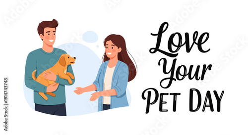 Couple celebrating Love Your Pet Day with their dog, showing affection and companionship