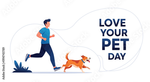 Man jogging with his dog on Love Your Pet Day, celebrating companionship and affection between a pet owner and his furry friend.