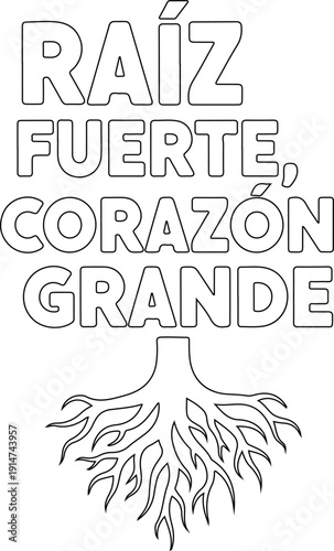 Raíz fuerte corazón grande diseño tipográfico con ilustración de raíces simbólicas