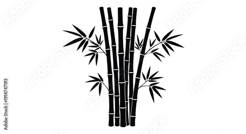 Black and white illustration of several bamboo stalks with leaves
