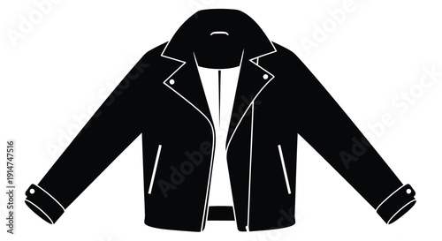 Black and white illustration of a classic leather jacket with open front