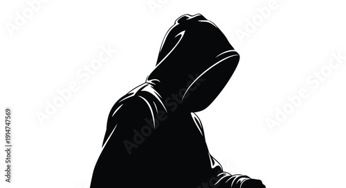 Silhouette of a hooded figure with a face mask facing left