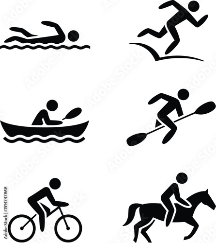 Six icons depicting various sports activities
