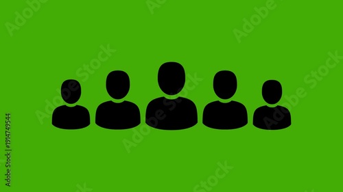 Abstract black Human Icons Set Representing Diverse Business Team, Social Community, Leadership, and Group Collaboration. Minimalist People Silhouette Graphics on Isolated green Background.