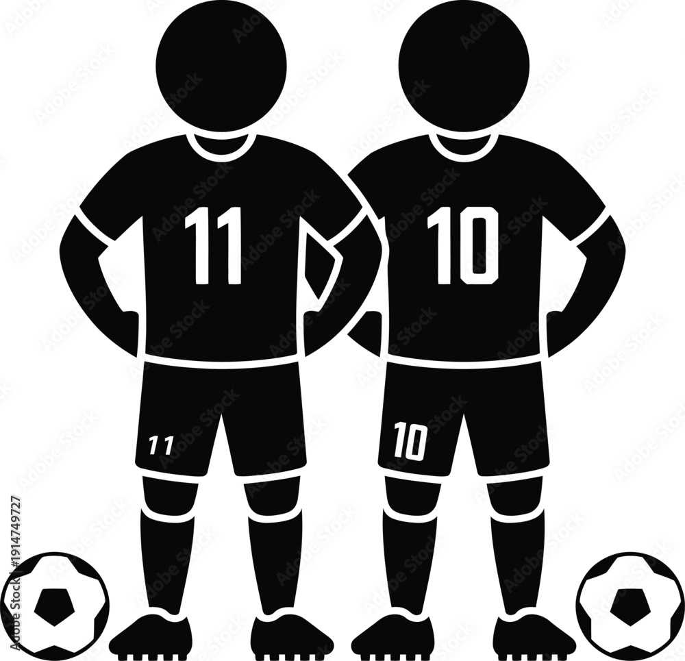 Fototapeta premium Two soccer players standing with their hands on their hips