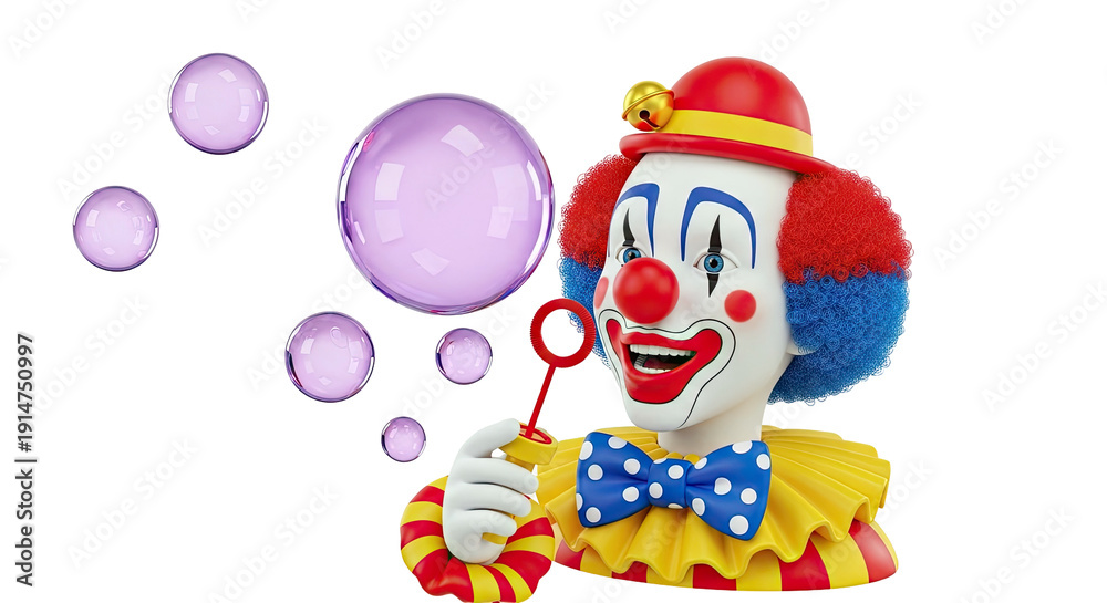 Obraz premium Clown blowing iridescent bubbles