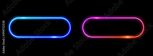 Blue and red neon button frame set. Pill shape, versus concept. Sign with place for text.