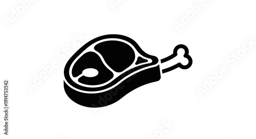 Simple black and white illustration of a chicken leg on a plate.