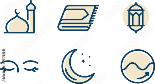 Ramadan and Islamic Culture Line Icon Set 