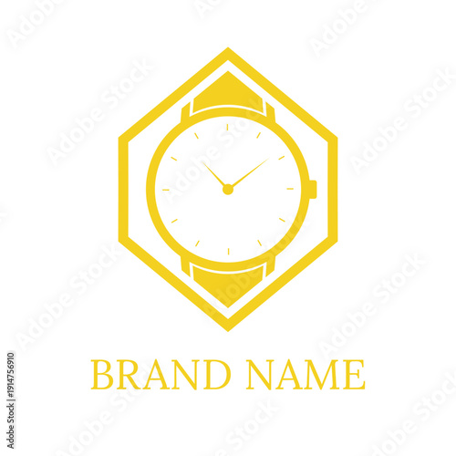 Elegant golden watch design framed in a modern geometric hexagon, symbolizing precision, luxury, and timeless style for a distinguished brand identity or upscale product concept