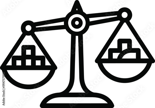 balance and scales icon with building blocks