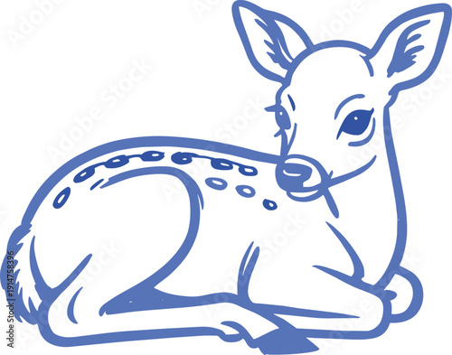 Baby deer lying down outline vector art, fawn spotted animal illustration design