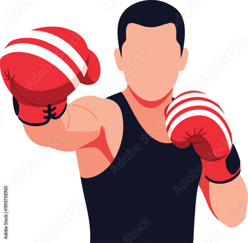 A cartoon man wearing red boxing gloves on transparent background