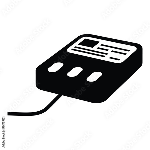 Simple black computer mouse with cord and buttons  basic input device icon
