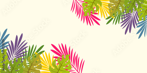 Leaf background with summer fun concept design, abstract illustration with exotic jungle leaves, colorful design, summer background.