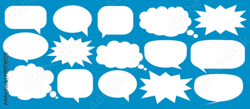 A set of chat box designs for comments on social media or comics. Vector designs of speech bubbles, text boxes, and conversation chat columns in comics.	

