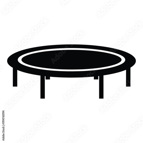 Trampoline icon with white outline on round black mat  recreational outdoor equipment icon