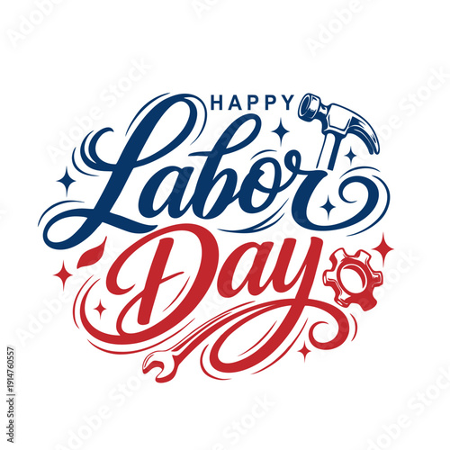 Happy Labor Day Typography Design with Vintage Script and Decorative Elements