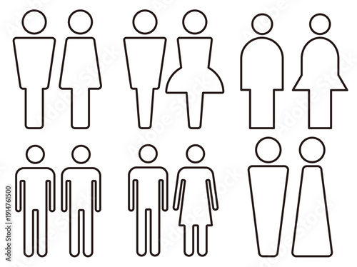 ジェンダー　シンプルな男性・女性の線画アイコン集 配色デザイン素材	
