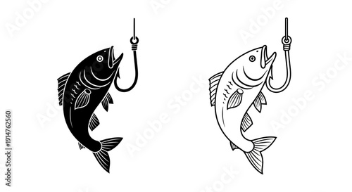Two fish hooked on fishing line illustration, vector design Vector