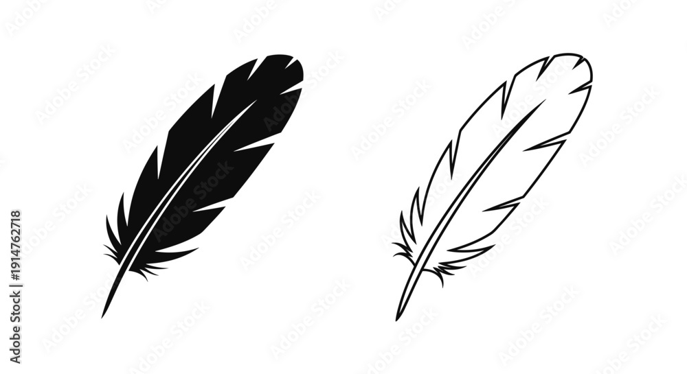 Obraz premium Two black and white feather illustrations vector art design Vector