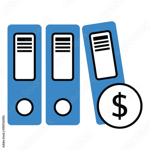 Blue binders with dollar sign on white background  office supplies icon