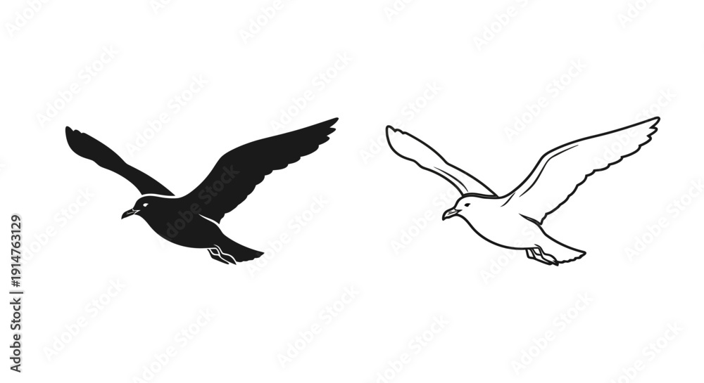 Fototapeta Two flying birds in black and white illustration vector design Vector