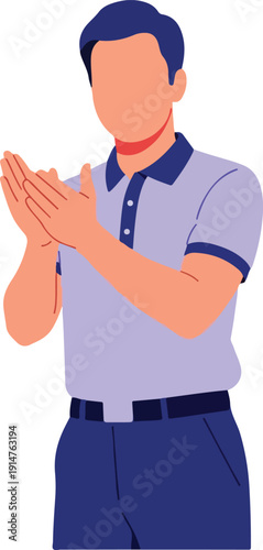 A man in a purple shirt clapping on transparent background