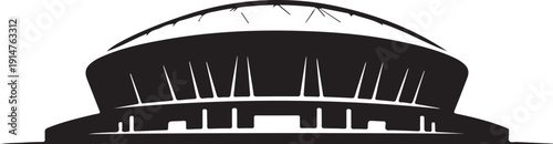 Black and white stadium building with structural details