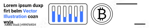 Bitcoin logo next to block-style bar graph with clean blue-and-white accents. Ideal for finance, cryptocurrency, blockchain, technology, investment, data analytics, simple landing page