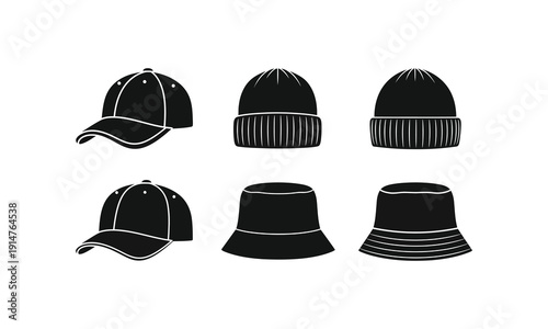 Collection of headwear caps and beanies, fashion accessories assortment