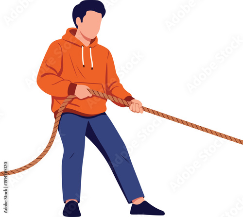 A man pulling a rope on transparent background
