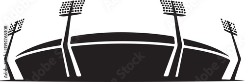Black and white stadium with four floodlights sports