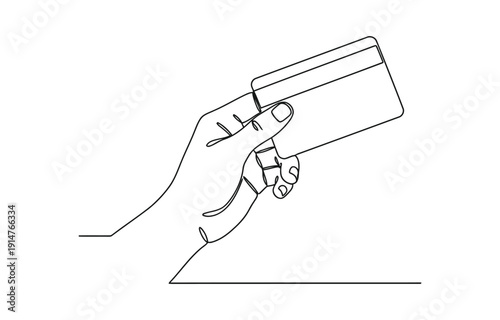 Continuous one line drawing of hand holding credit card.