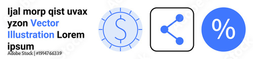 Financial tools, digital sharing, business planning, economic growth, data analysis, marketing strategy. Dollar icon, share symbol percentage graphic. Financial tools and digital sharing concept