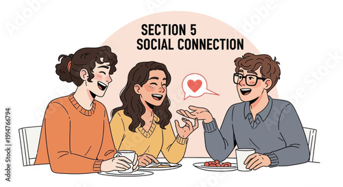 Social connection, friendship, people talking, conversation, relationships, illustration
