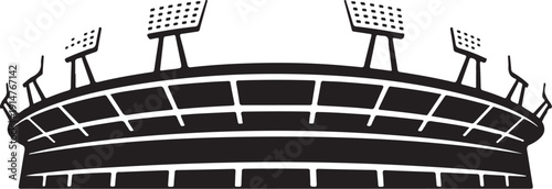 Black and white stadium with spectators and floodlights