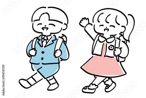 ゆるかわいい入学式の子どもたちのイラスト