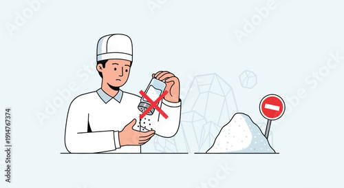 Vector illustration of man holding salt shaker with red X